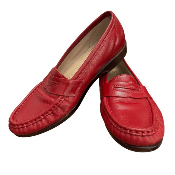 SAS Tripad Comfort Red Leather Penny Loafers Size 7 M Slip On Casual Shoes - Picture 1 of 12